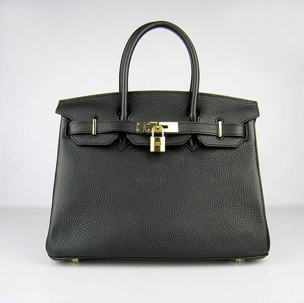 Replica Hermes Birkin 30CM Togo Leather Bag Black 6088 On Sale - Click Image to Close